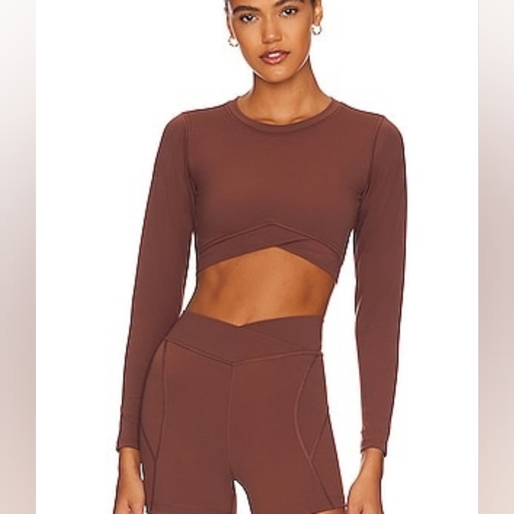 L Space Active Aim High Top x Tessa Brooks Surplice Hem Long Sleeve Brown Small